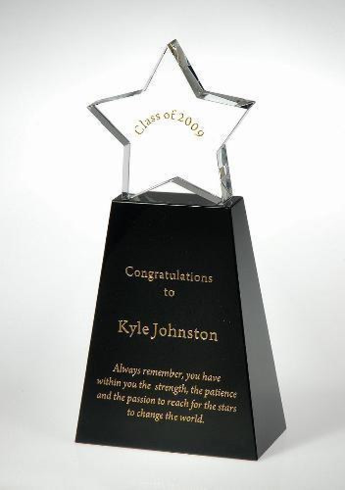 Clear Star with Black Base — 8" x 3 1/2" x 2"