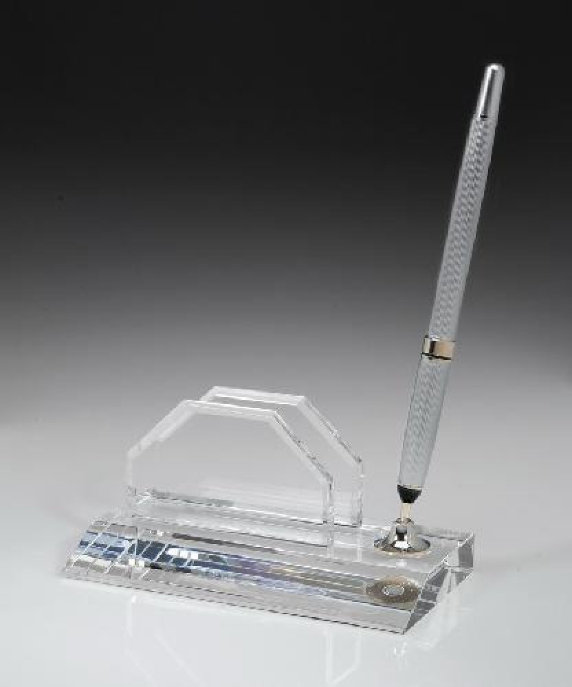 Pen Set Business Card Holder — 2 3/4" x 5 1/2" x 3" - Black Pen
