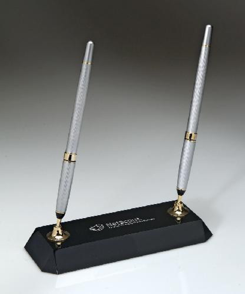 Black Crystal Pen Set — 3/4" x 7" x 3" - White Pen