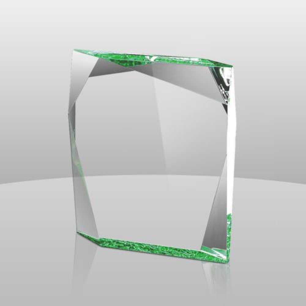 Jewel Bevel Award - Green — 6" x 5" x 1-1/4"