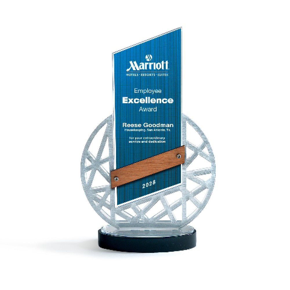 Abstract Acrylic Award with Wood - Blue — 6" x 10" x 2" Color: Blue