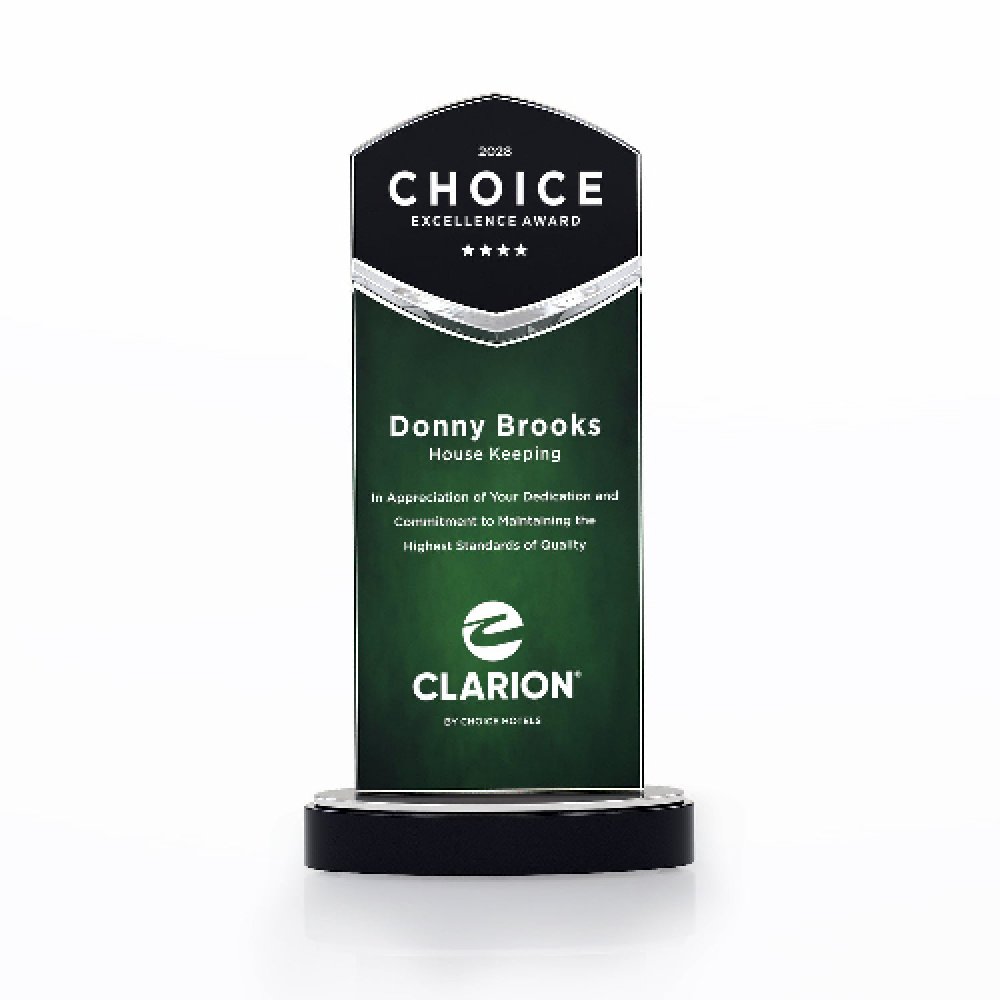 Acrylic Chevron Tower Award - Green — 4.5" x 7.25" x 2.25" Color: Green