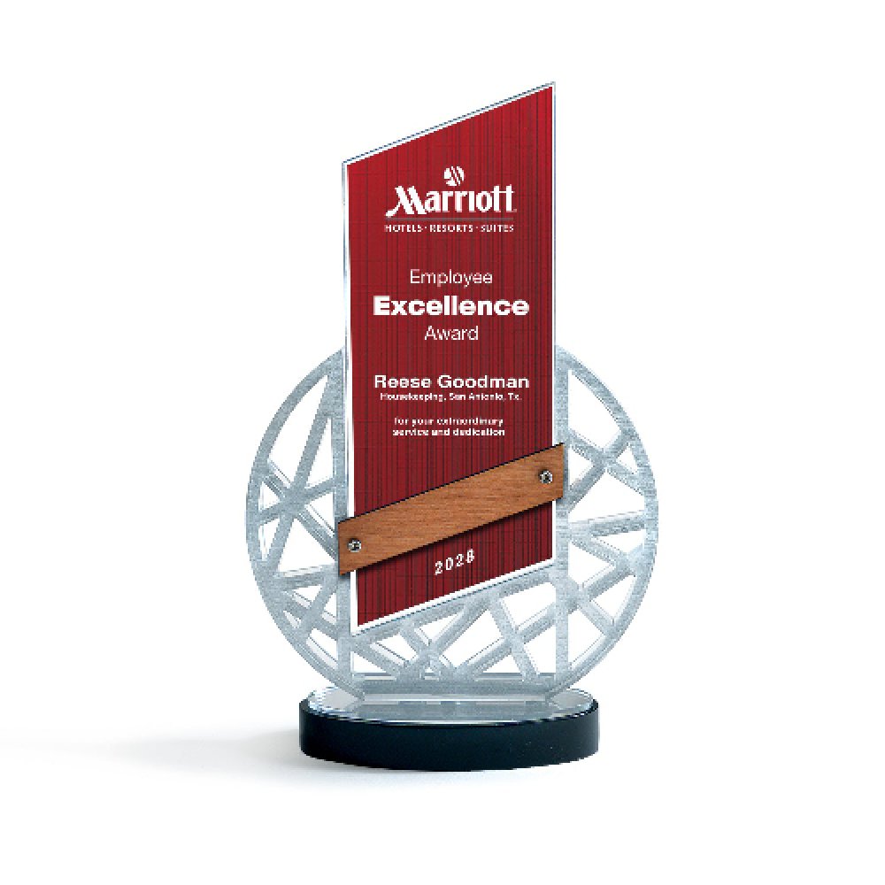 Abstract Acrylic Award with Wood - Red — 6" x 10" x 2" Color: Red