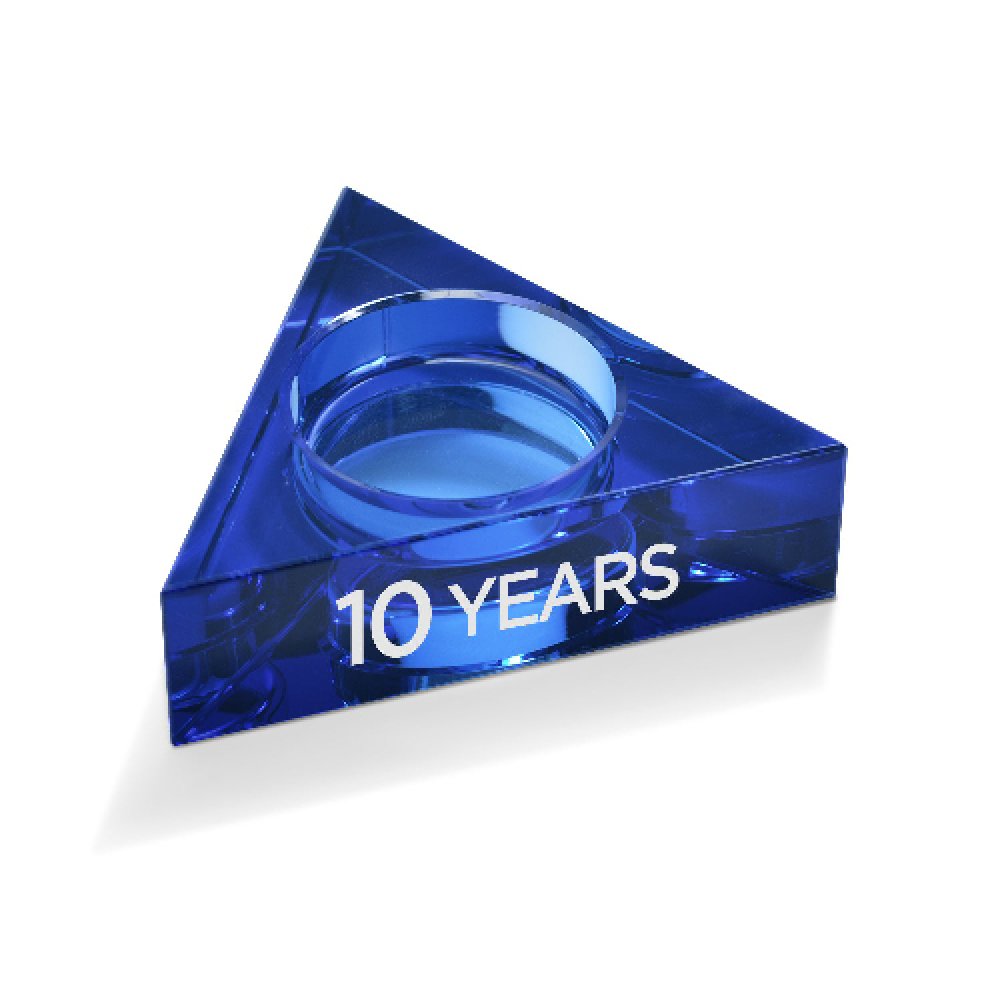 Crystal Triangular Stackable add on with Acrylic Connector - Blue — 3.5" x 1" x 3" Color: Blue