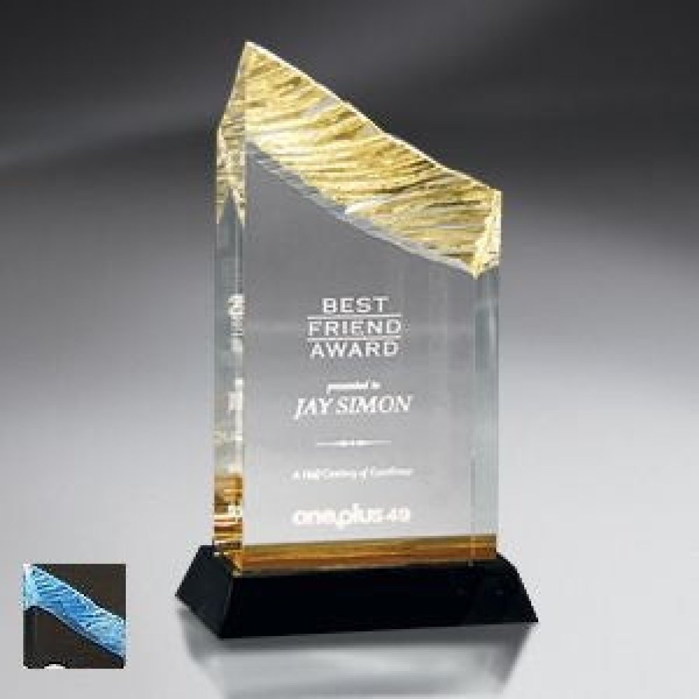 Gold Chisel Carve Acrylic Award on Black Acrylic Base - Blue — 3" x 6" x 1" Color: Blue