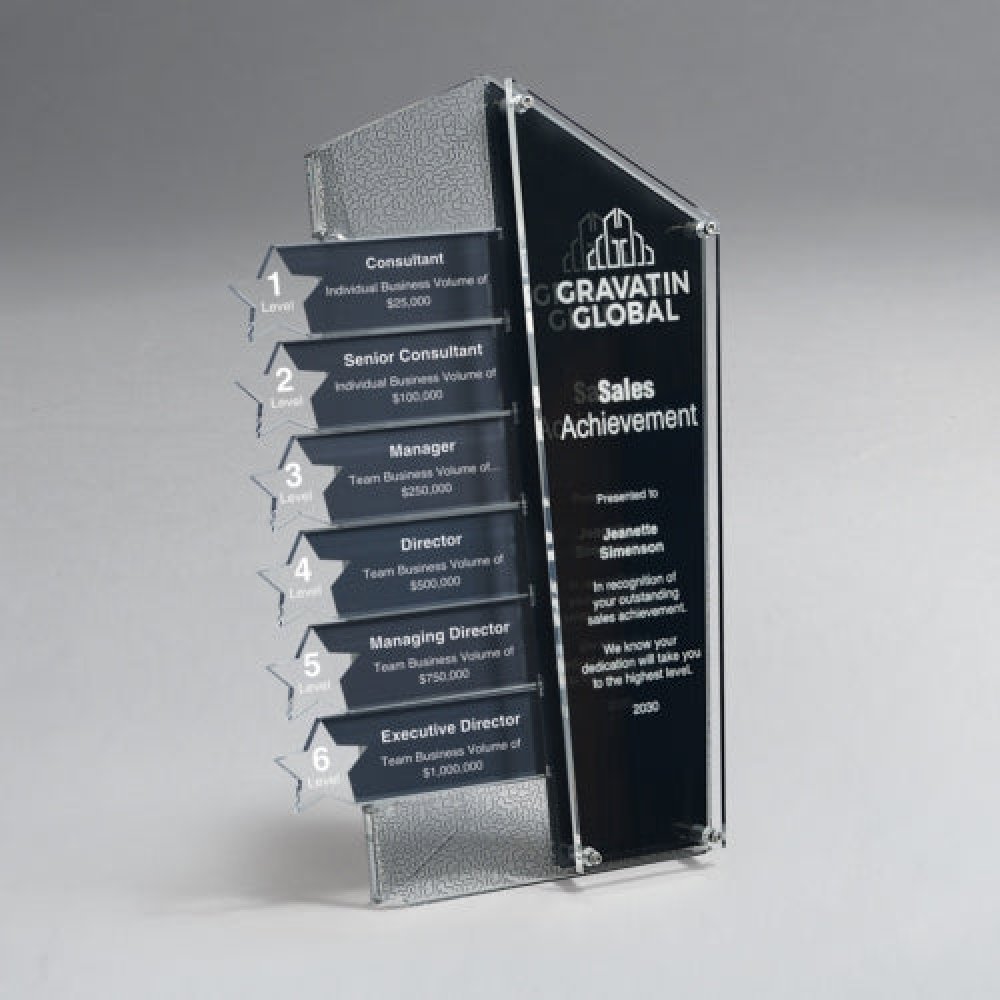 Black Acrylic Interlocking Bent Award (6 Left Interlock Bars Not Included) — 5.75" x 10.50" x 4" Sold only as shown.