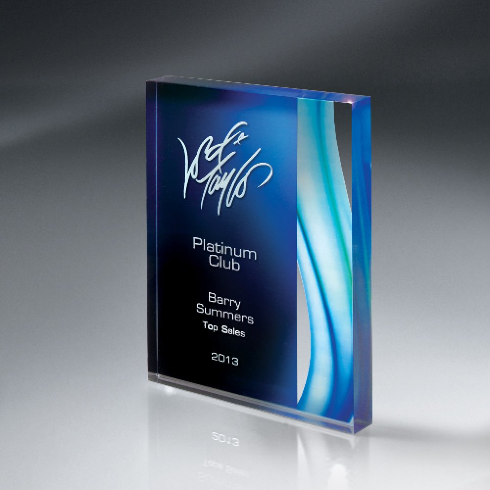 Aquus Lucite Tablet Award — 4" x 6" x 1" Color(s): Clear, Blue