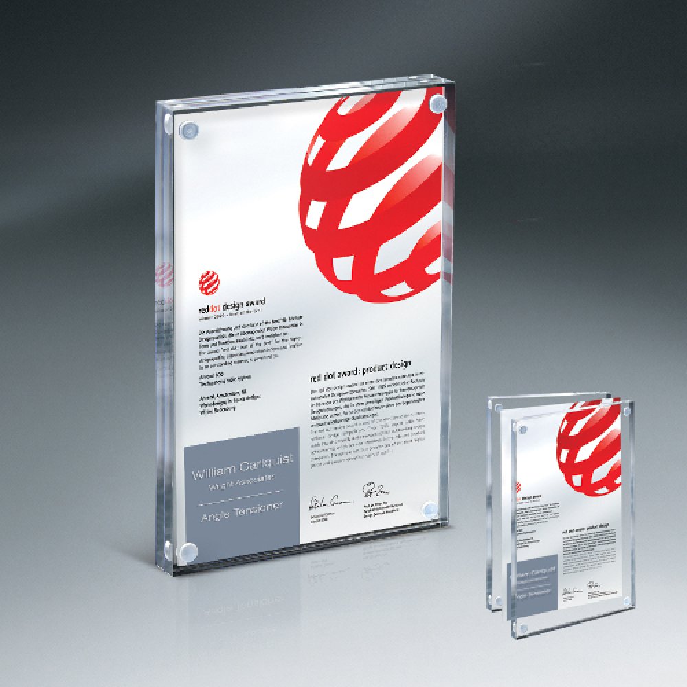 Magnetic Entrapment with Lasered Clear Front and Clear Back Lucite — 3" x 5" x 3/4" Color(s): Clear, Silver