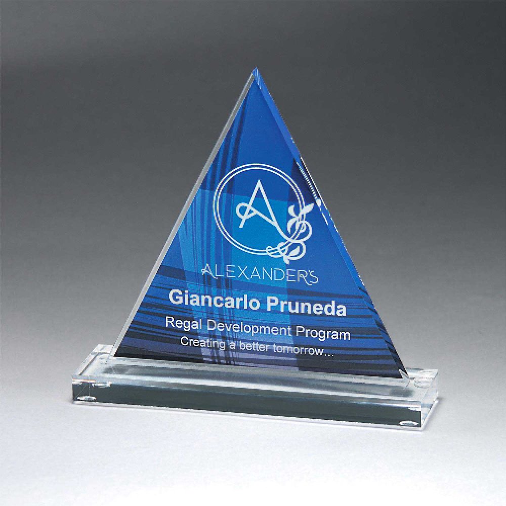 Clear Acrylic Triangle on Clear Base — 6" x 5 3/4" x 2" Color(s): Clear, Assorted