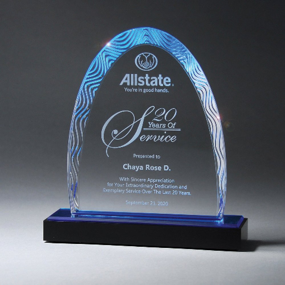 Aqua Wave Arch Award on Ebony Acrylic Base — 6 1/2" x 7 3/8" Sold only as shown.