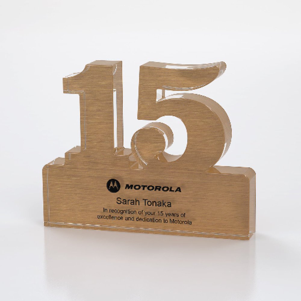Brushed Metallic Numeral Award Two digit - 15 — 3" x 4" x
