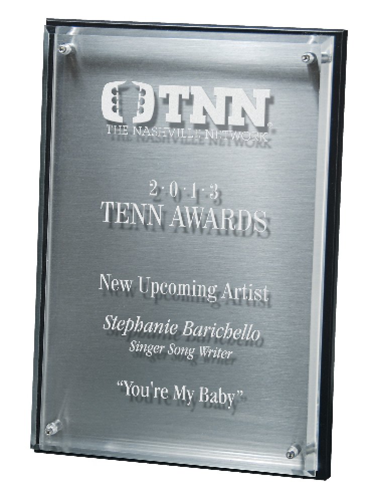 Hi-Tech Lucite Riser Plaque with Wood Backing and Plate — 9 1/4" x 11 3/4" Color(s): Silver, Clear, Black