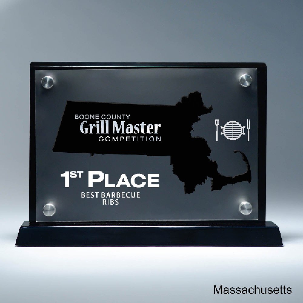 Frosted Acrylic Cutout on Risers Award - Massachusetts — 8 1/2" x 8 3/4" Cutout Shape: Massachusetts