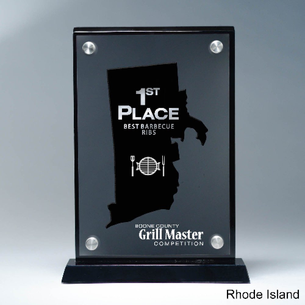 Frosted Acrylic Cutout on Risers Award - Rhode Island — 8 1/2" x 8 3/4" Cutout Shape: Rhode