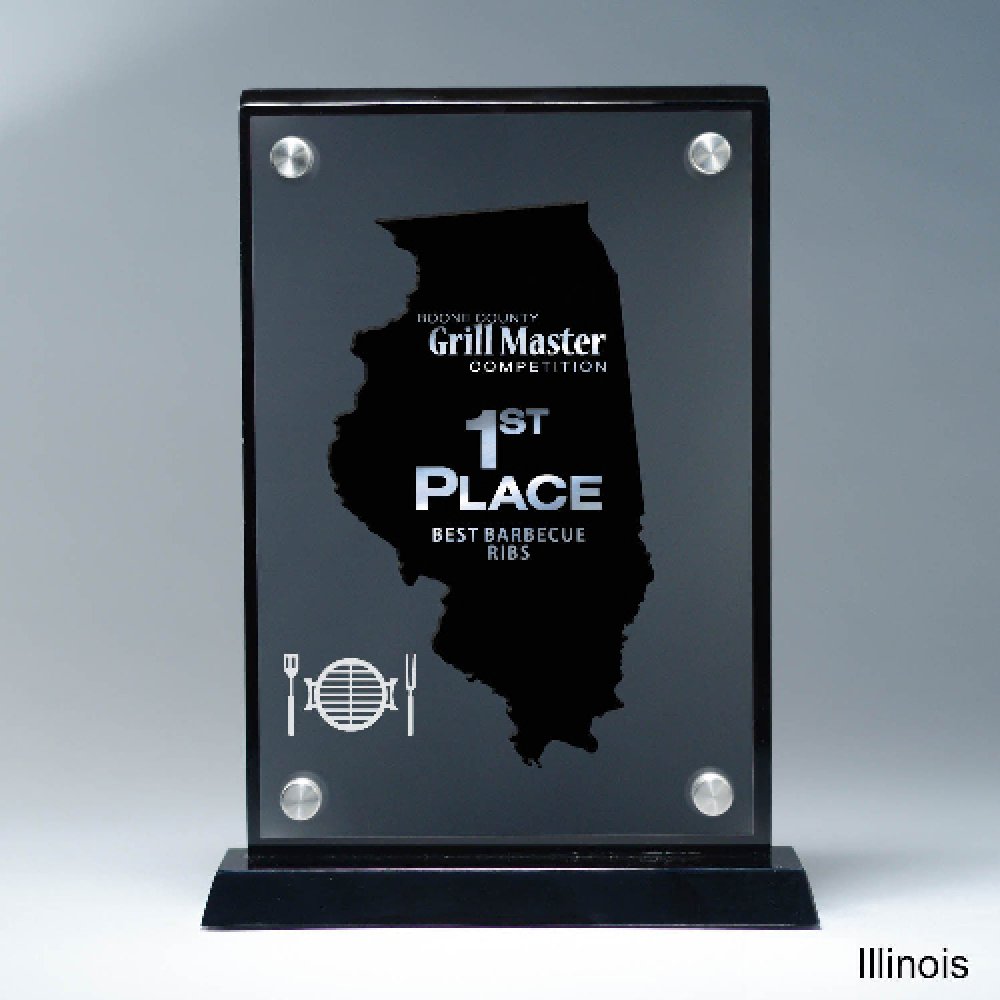 Frosted Acrylic Cutout on Risers Award - Illinois — 8 1/2" x 8 3/4" Cutout Shape: Illinois