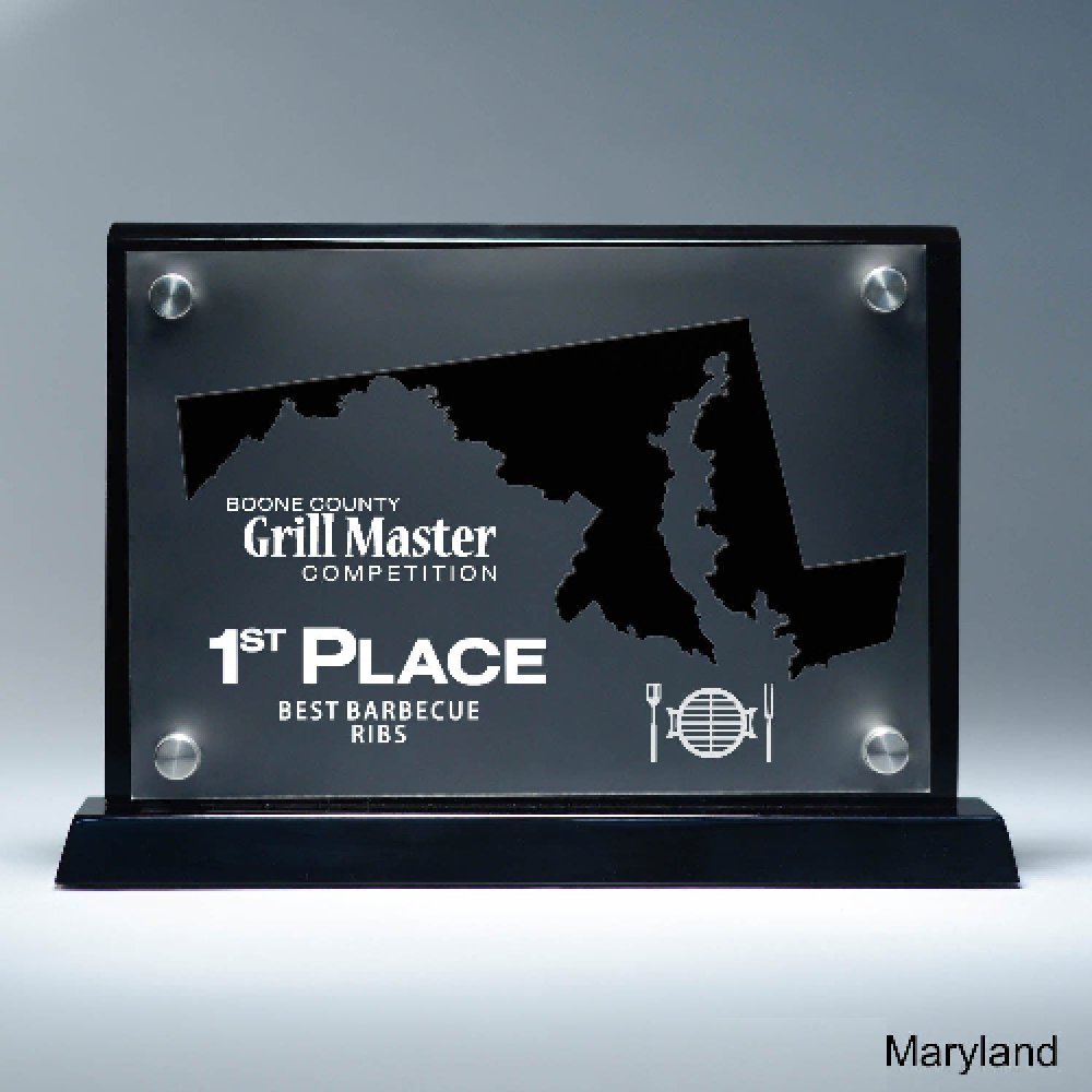 Frosted Acrylic Cutout on Risers Award - Maryland — 8 1/2" x 8 3/4" Cutout Shape: Maryland