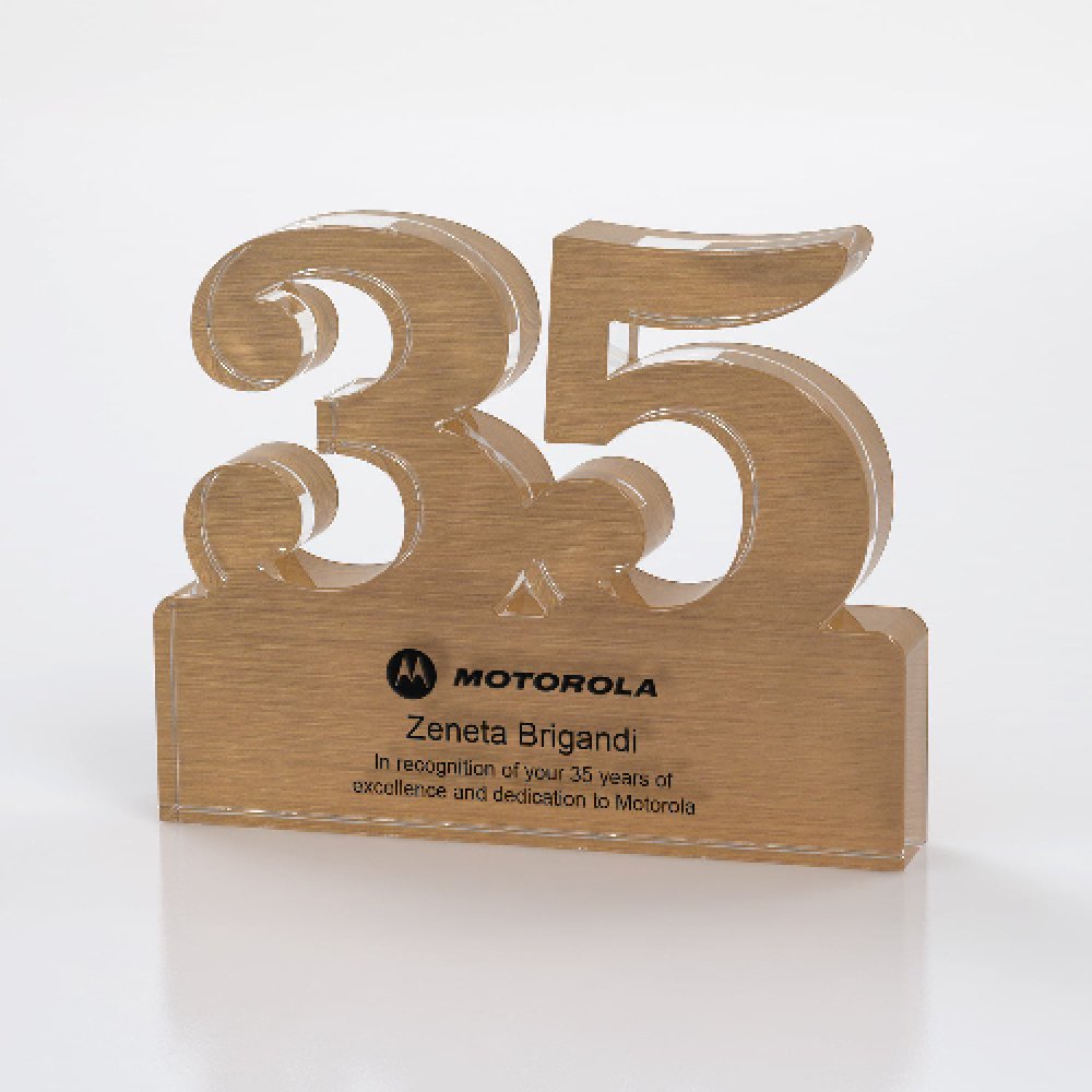 Brushed Metallic Numeral Award Two digit - 35 — 3" x 4" x
