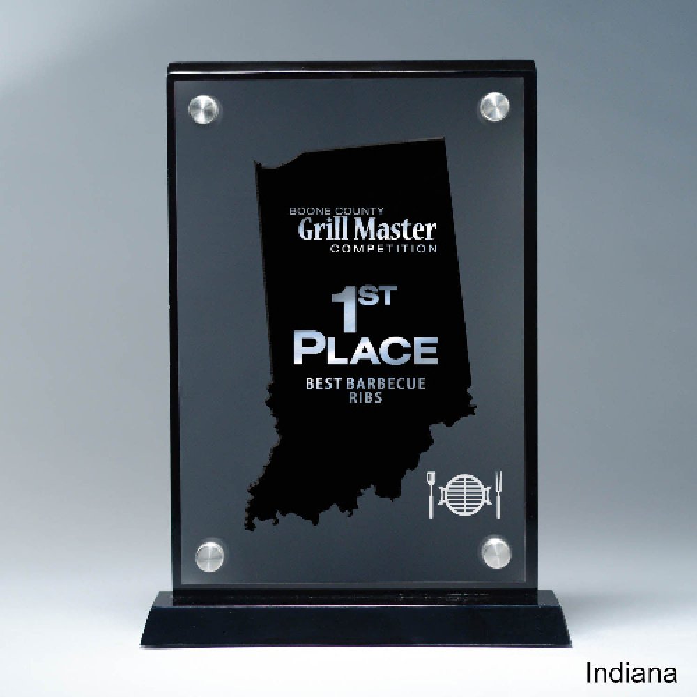Frosted Acrylic Cutout on Risers Award - Indiana — 8 1/2" x 8 3/4" Cutout Shape: Indiana