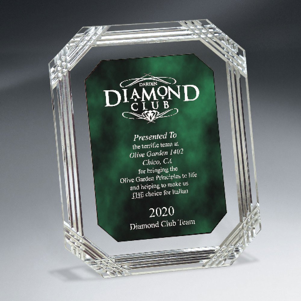 Diamond Carved Octagon Plaque — 10 1/2" x 13" Color(s): Green, Clear