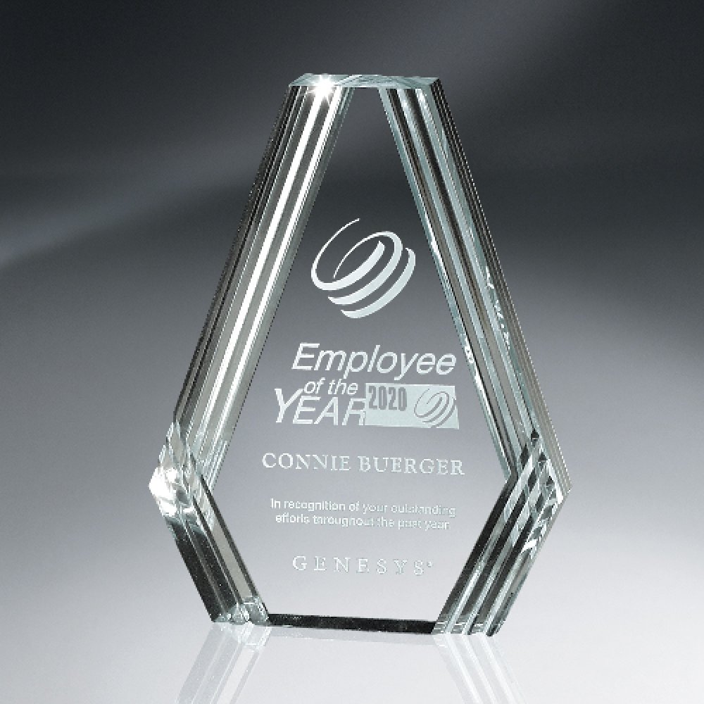 Clear Diamond Carved Lucite Desk Award — 6" x 8" x 1" Color(s): Clear