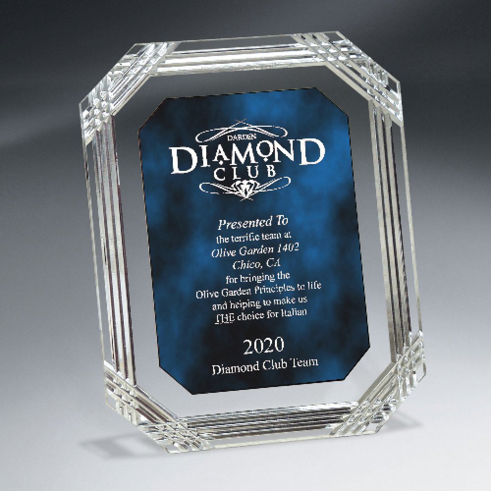 Diamond Carved Octagon Plaque — 10 1/2" x 13" Color(s): Blue, Clear