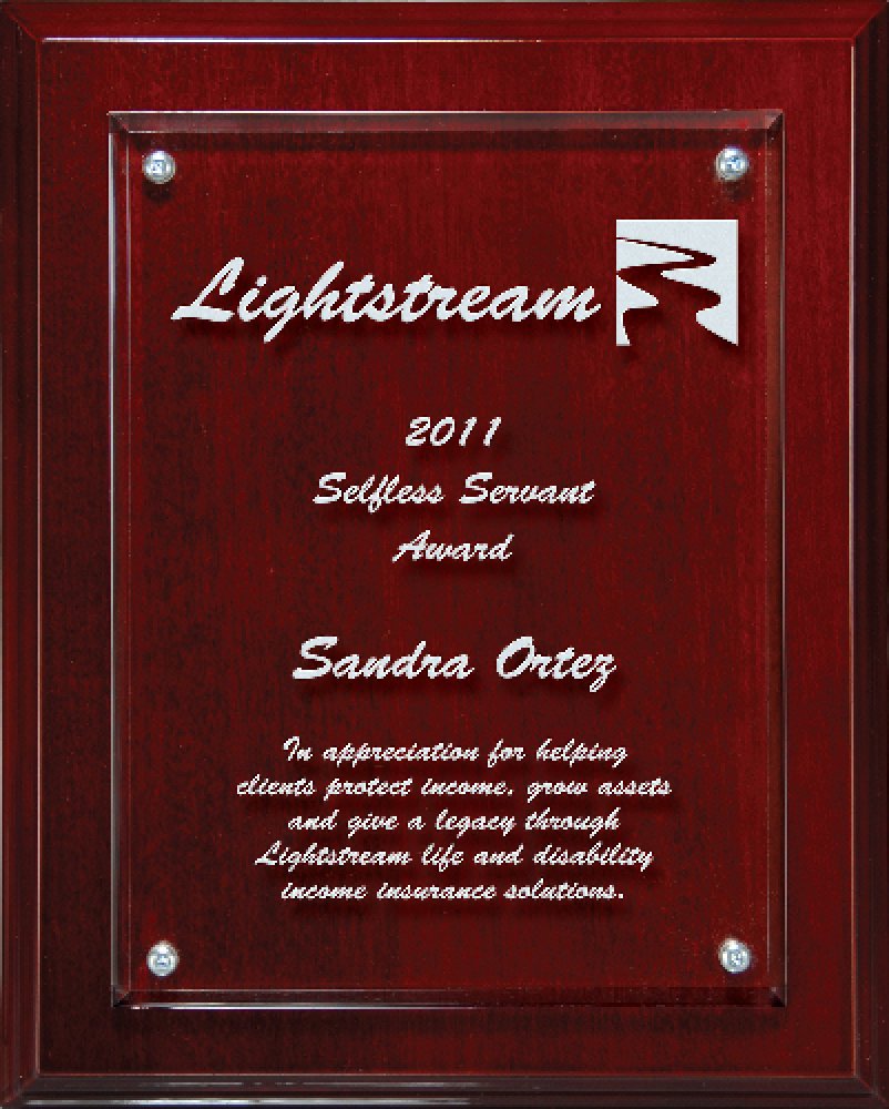 Lasered Lucite on Mahogany Finish Board — 8" x 10" Color(s): Mahogany Wood Brown, Clear
