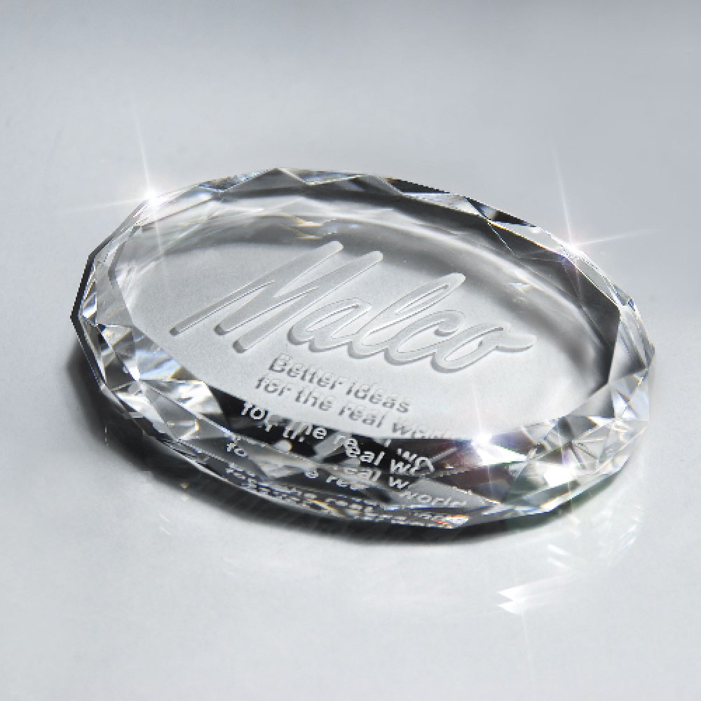 Optic Crystal Oval Paperweight — 4" x 3" Color(s): Clear