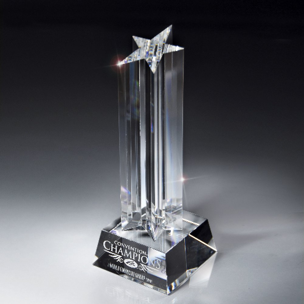 Optic Crystal Rising Star on Glass Base — 3 1/2" x 9 1/2" Color(s): Clear