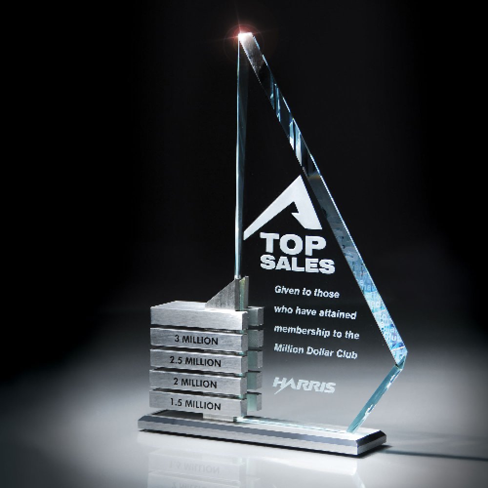 Starphire Glass/Aluminum Levels Award — 8" x 11 1/2" Color(s): Blue, Silver
