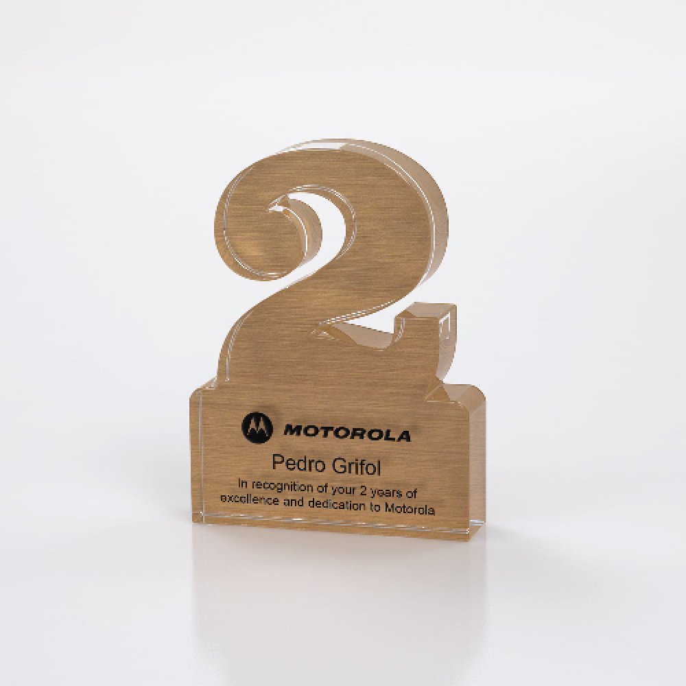 Brushed Metallic Numeral Award Single Digit - 2 — 3" x 4" x
