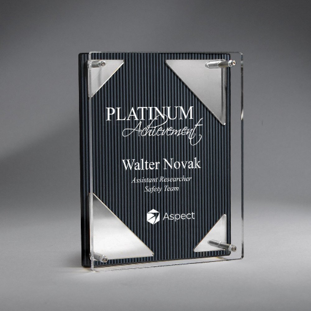 Cornerstone Dual Tablet - Pinstripe - Silver — 5.75" x 7.75" x 1.25" Background Color: Pinstripe, Metal Color: Silver