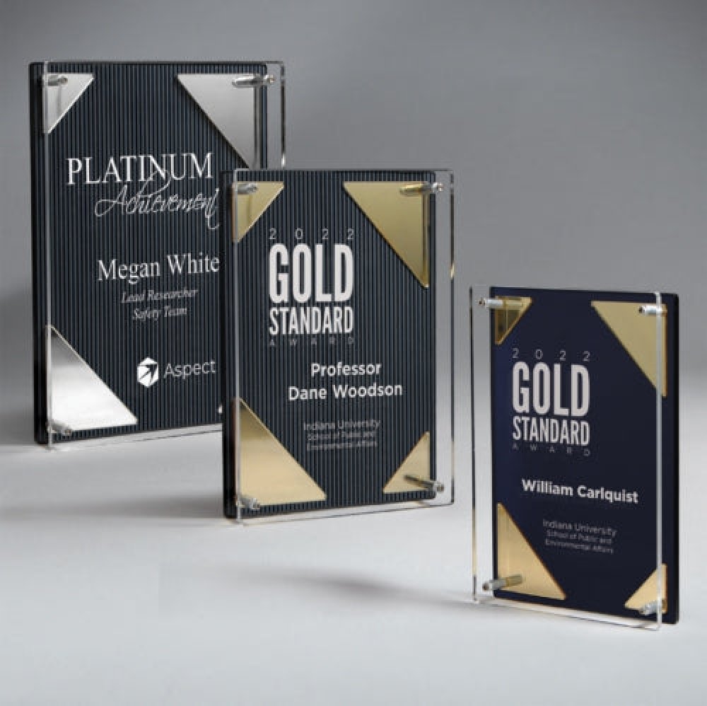 Cornerstone Dual Tablet - Pinstripe - Gold — 6.75" x 8.75" x 1.25" Background Color: Pinstripe, Metal Color: Gold