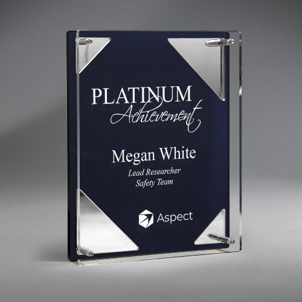 Cornerstone Dual Tablet - Blue - Silver — 6.75" x 8.75" x 1.25" Background Color: Blue, Metal Color: Silver