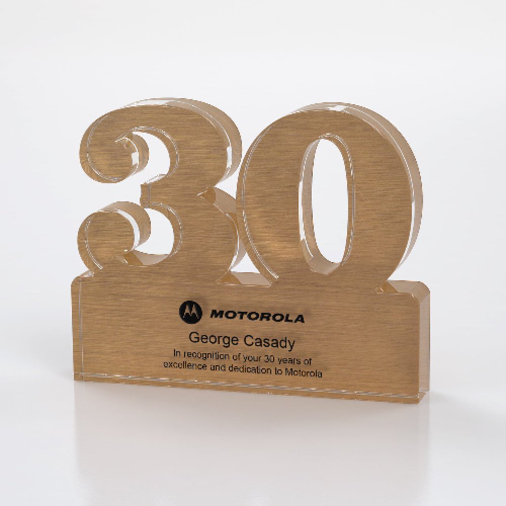 Brushed Metallic Numeral Award Two digit - 30 — 3" x 4" x