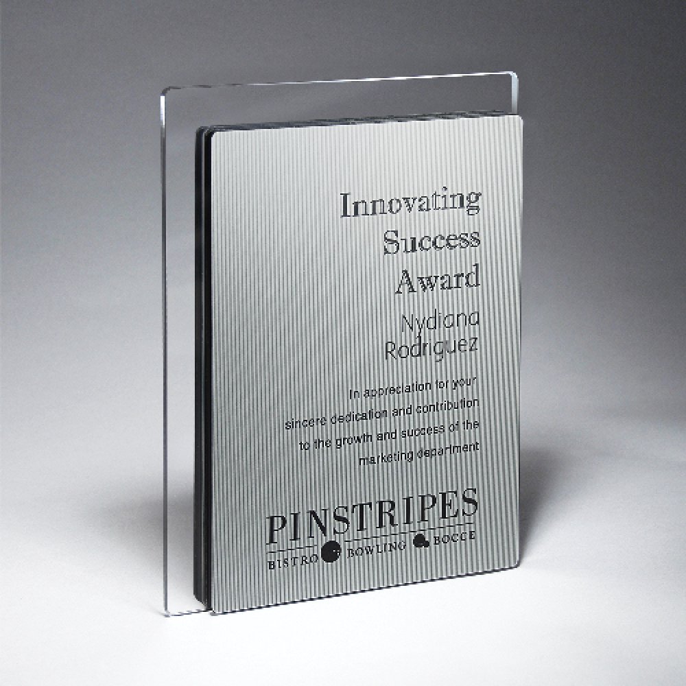 Pinstripe Plaque — 8" x 10" x 3/4" Color(s): Clear, Black, Silver