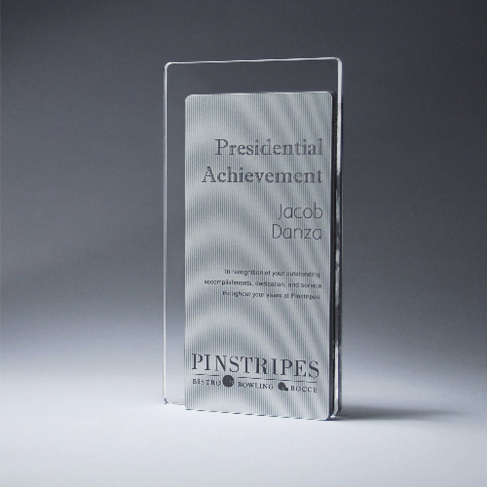 Pinstripe Award — 4 1/2" x 8 1/2" x 1" Color(s): Black, Silver, Clear