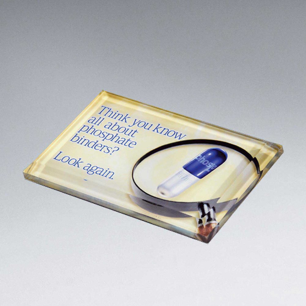 Beveled Paperweight — 4" x 2 1/2" x 3/8" Color(s): Clear