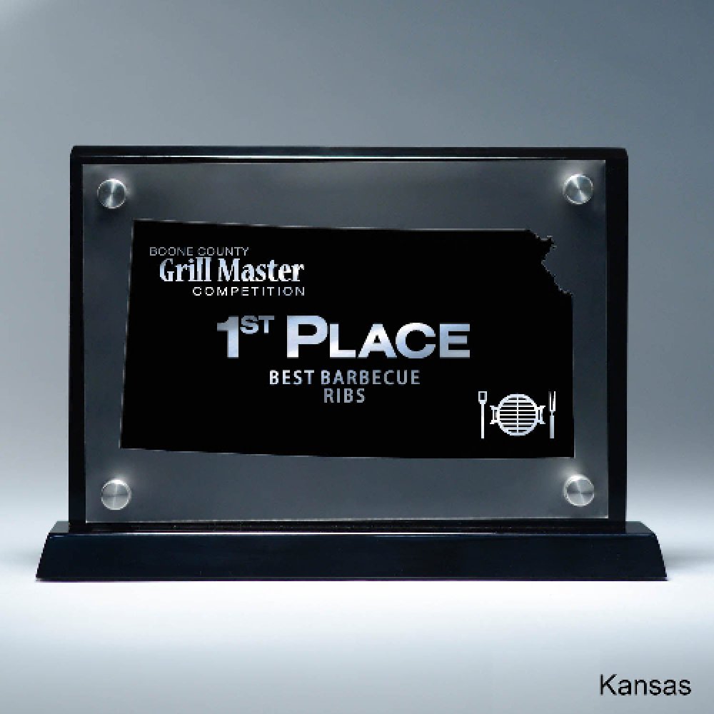 Frosted Acrylic Cutout on Risers Award - Kansas — 8 1/2" x 8 3/4" Cutout Shape: Kansas