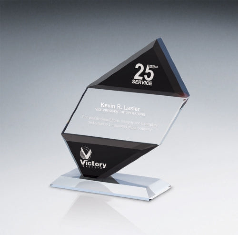 Angular Clear Award with Black Accents — 7.50" x 7.75" x 2.50" Sold only as shown.