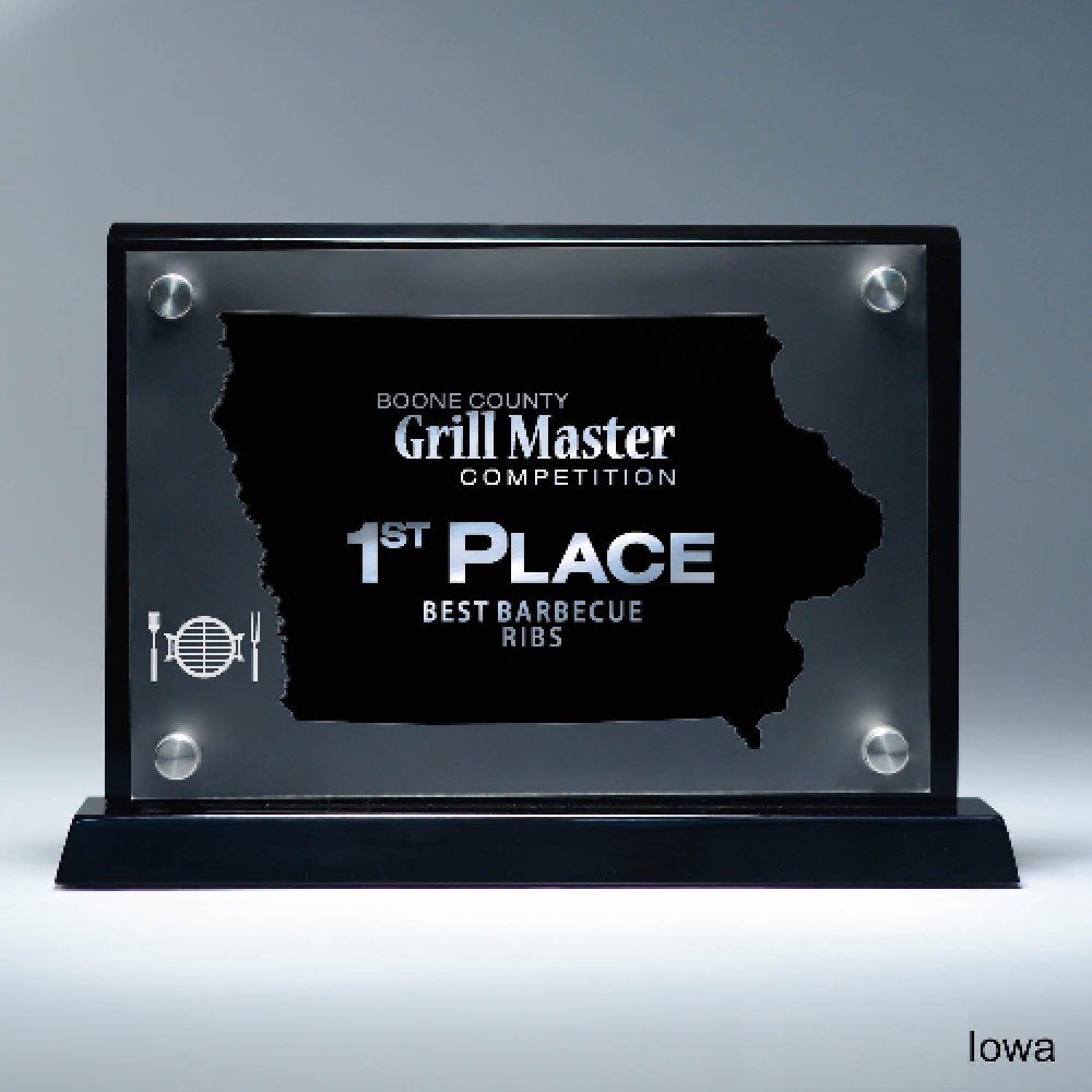 Frosted Acrylic Cutout on Risers Award - Iowa — 8 1/2" x 8 3/4" Cutout Shape: Iowa