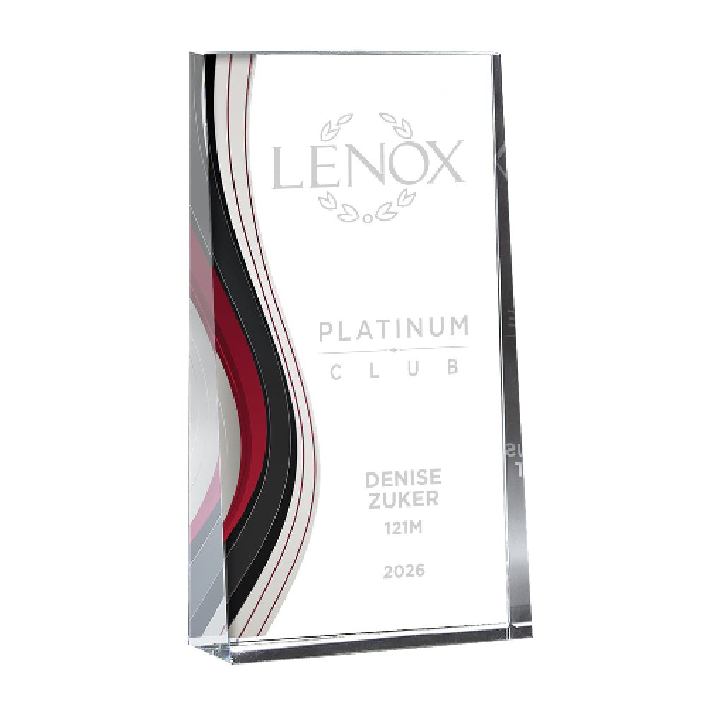Optic Crystal Wedge with Colorful Wave Design - Red — 4" x 7" x 1" Color: Red