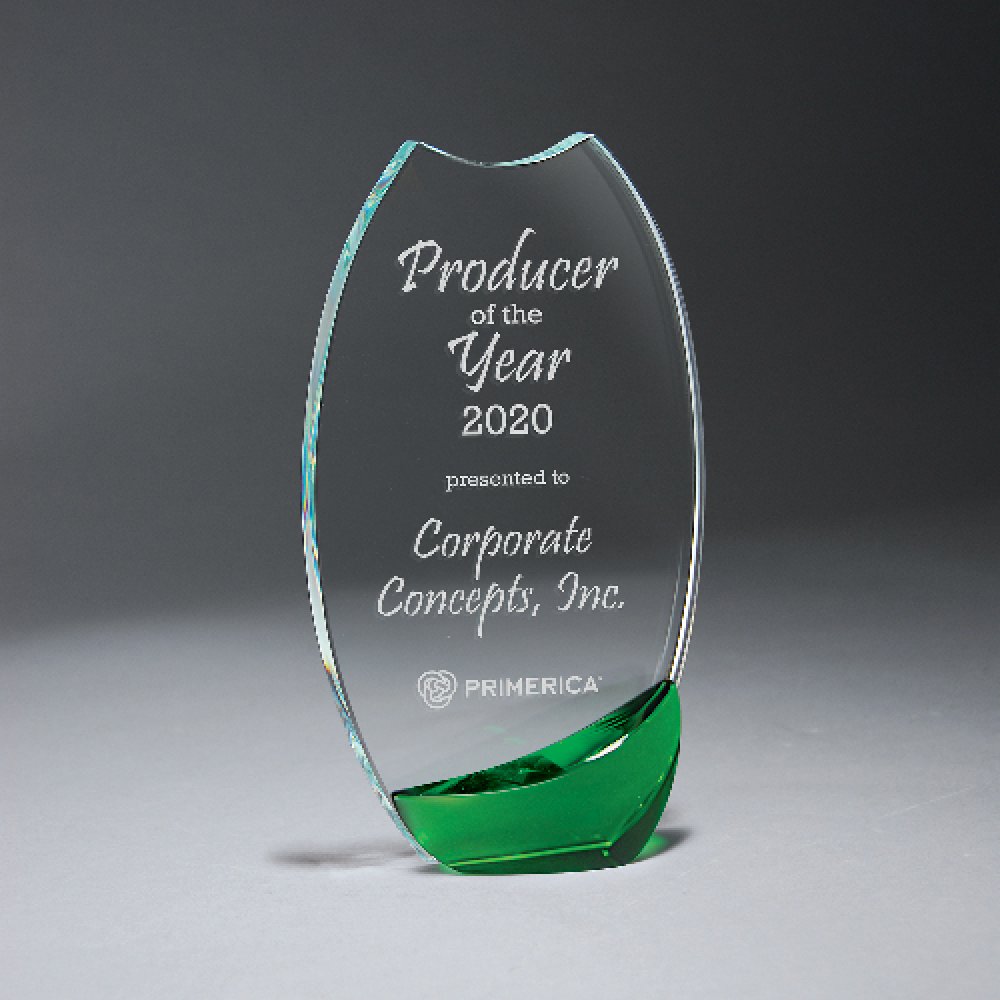 Clear Glass with Bold Green Crystal Accent — 4 5/8" x 8 1/8" x 1 Color(s): Clear, Green