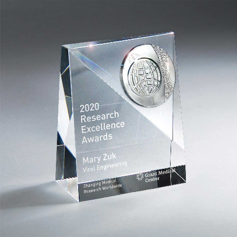 Slant-Front Crystal with Choice of Medallion — 5" x 4" x 2" Color(s): Clear, Silver
