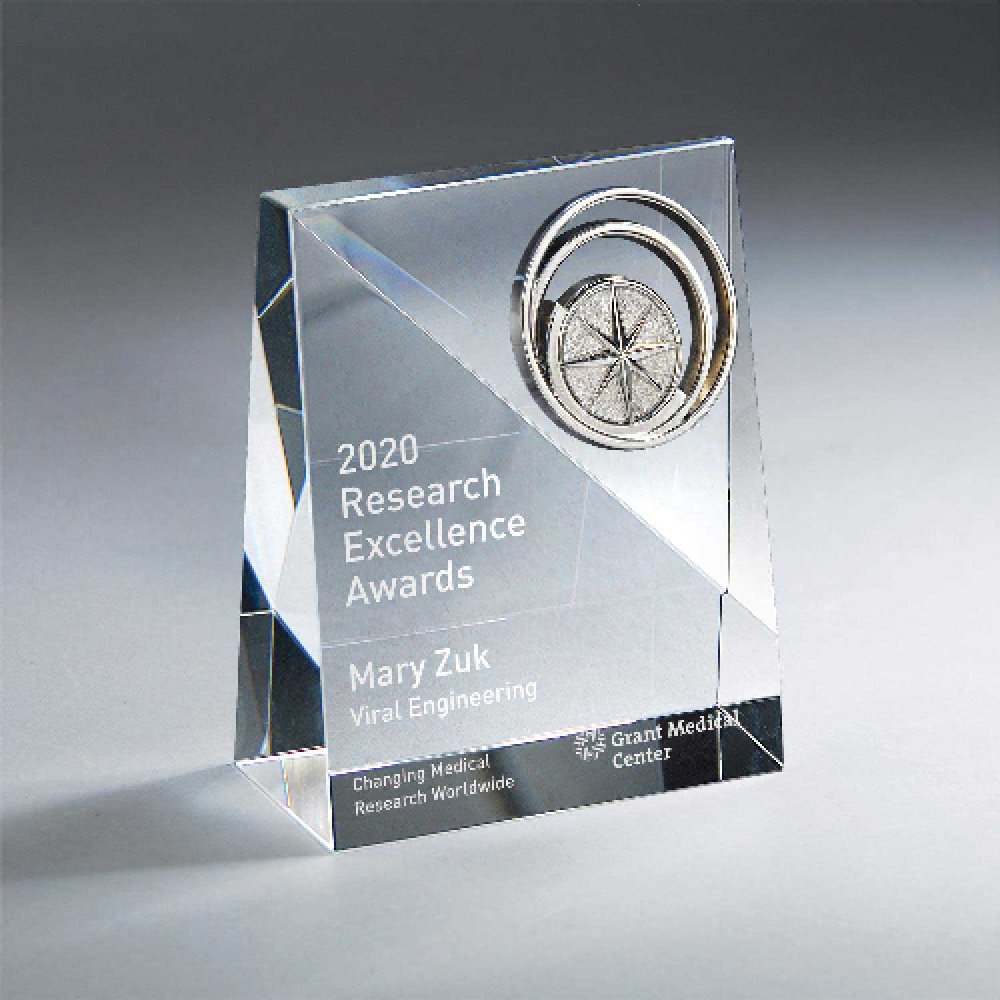 Slant-Front Crystal with Choice of Medallion — 5" x 4" x 2" Color(s): Clear, Silver
