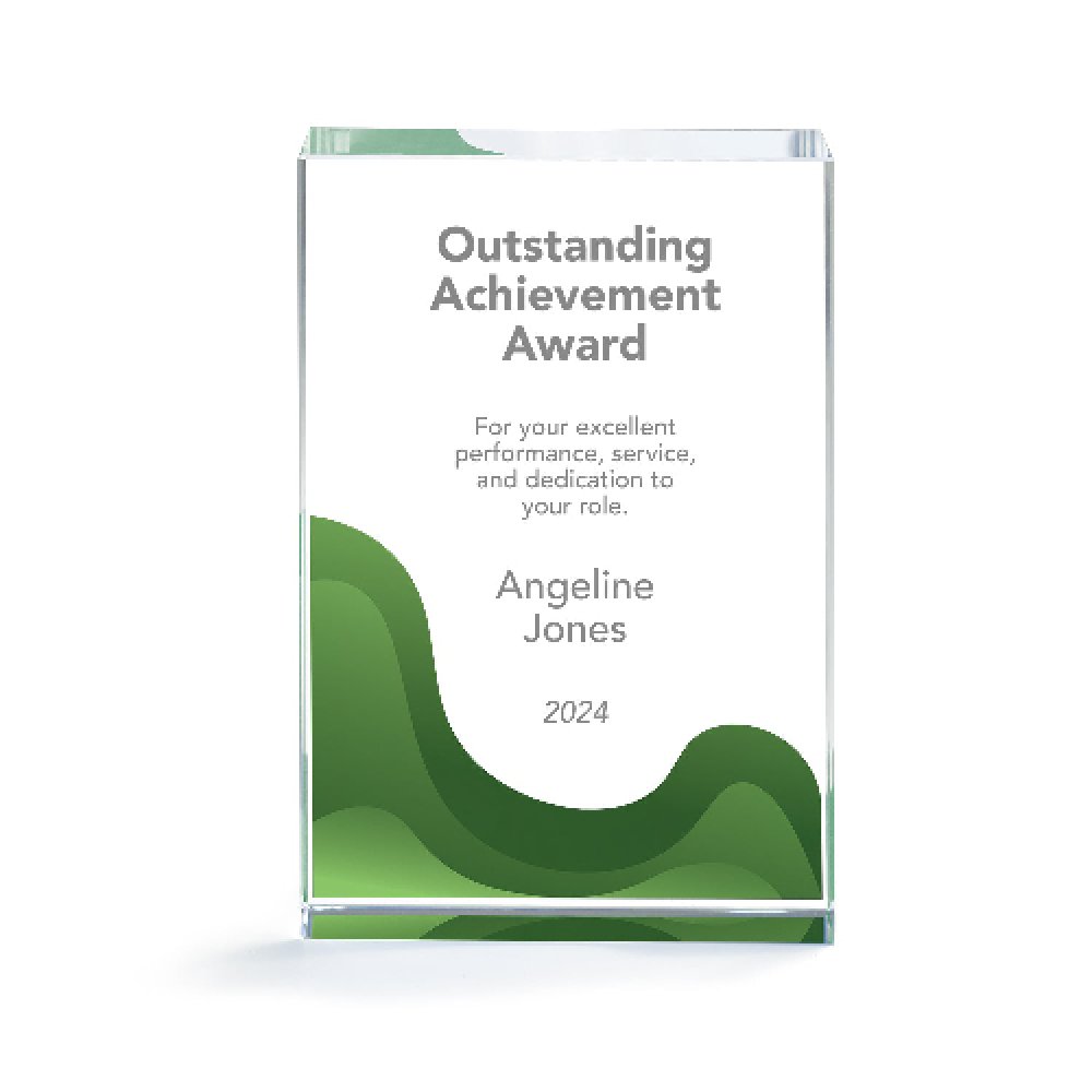 Optic Crystal Block with Stock Color Background - Green — 5" x 7" x 1" Color: Green