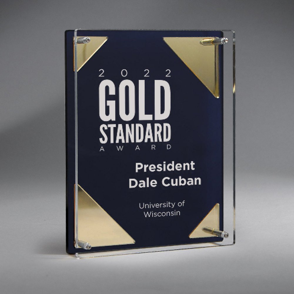 Cornerstone Dual Tablet - Blue - Gold — 6.75" x 8.75" x 1.25" Background Color: Blue, Metal Color: Gold