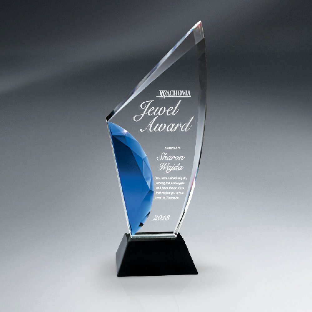 Vibrant Gemstone Award — 4 1/2" x 11" Color(s): Blue, Clear, Black