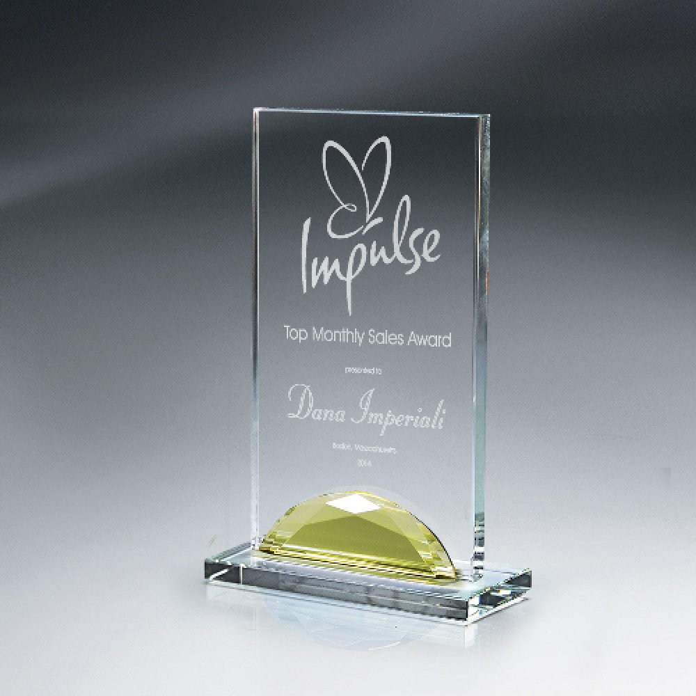 Optic Crystal Gemstone Award — 6" x 7 1/2" Color(s): Clear, Gold