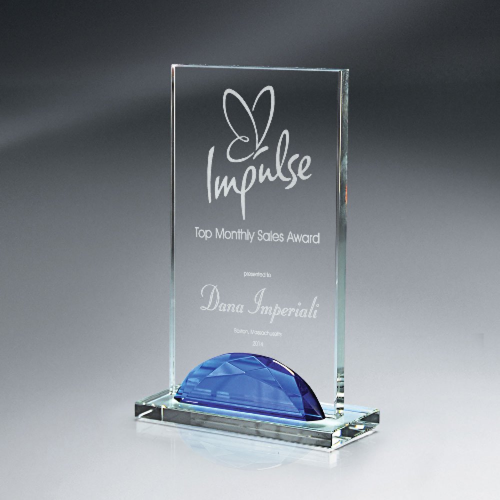 Optic Crystal Gemstone Award — 6" x 7 1/2" Color(s): Clear, Blue