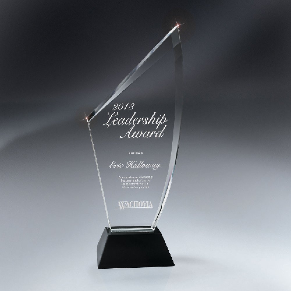 Optic Crystal Reaching Arch on Black Glass Base — 4 1/2" x 11 1/2" Color(s): Clear, Black Base
